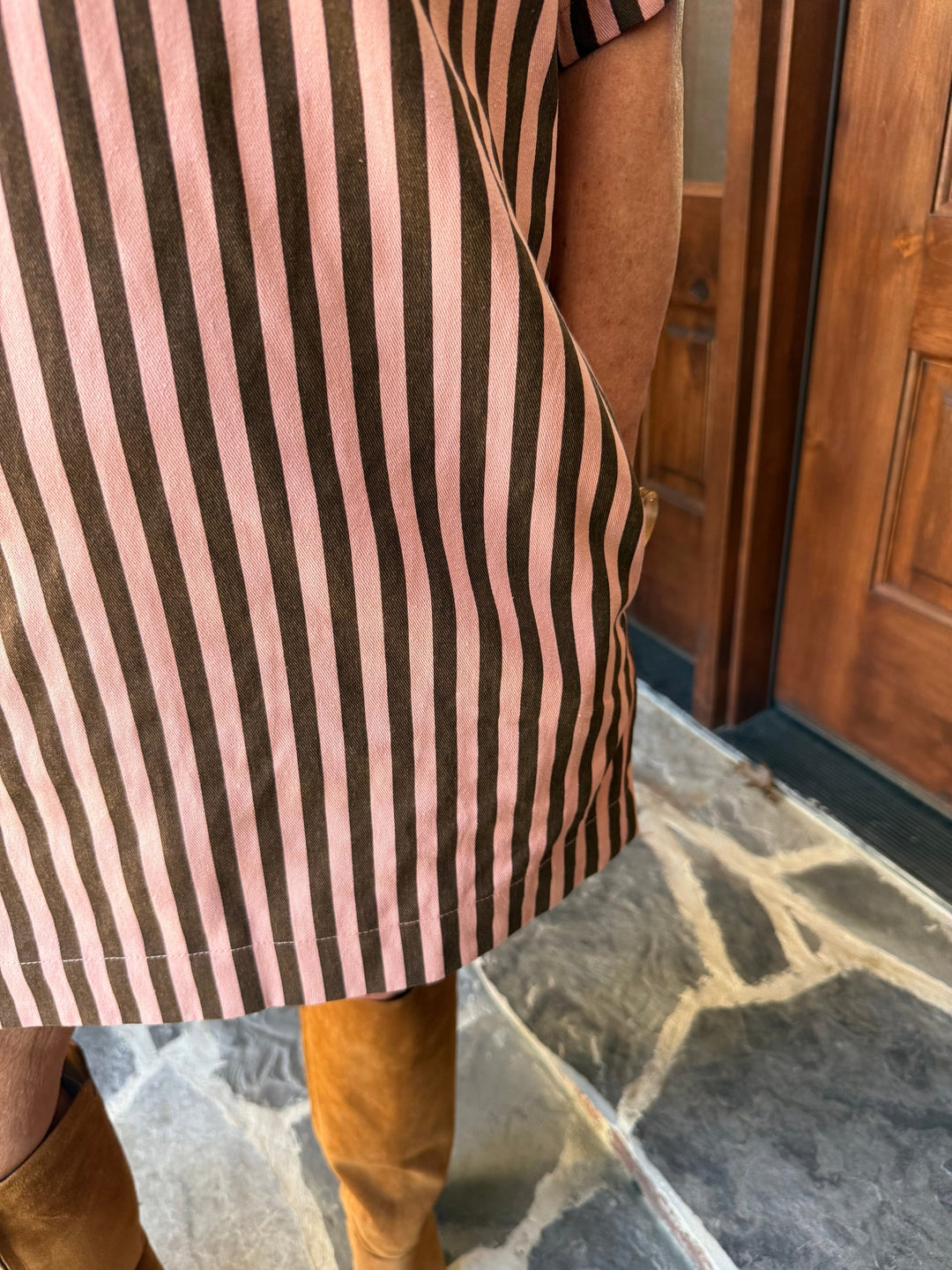 Karlie Striped Denim Twill-Chocolate & Pink