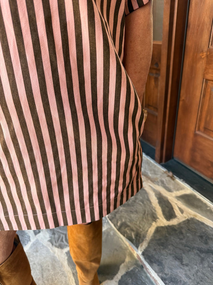 Karlie Striped Denim Twill-Chocolate & Pink