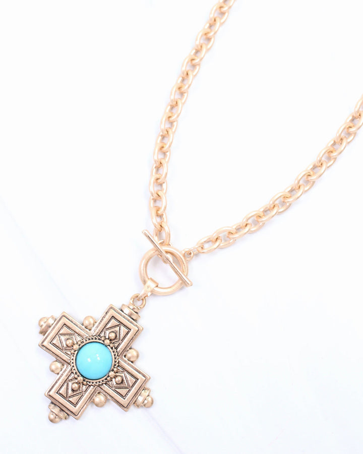 Opal Turquoise Cross Pendant Necklace
