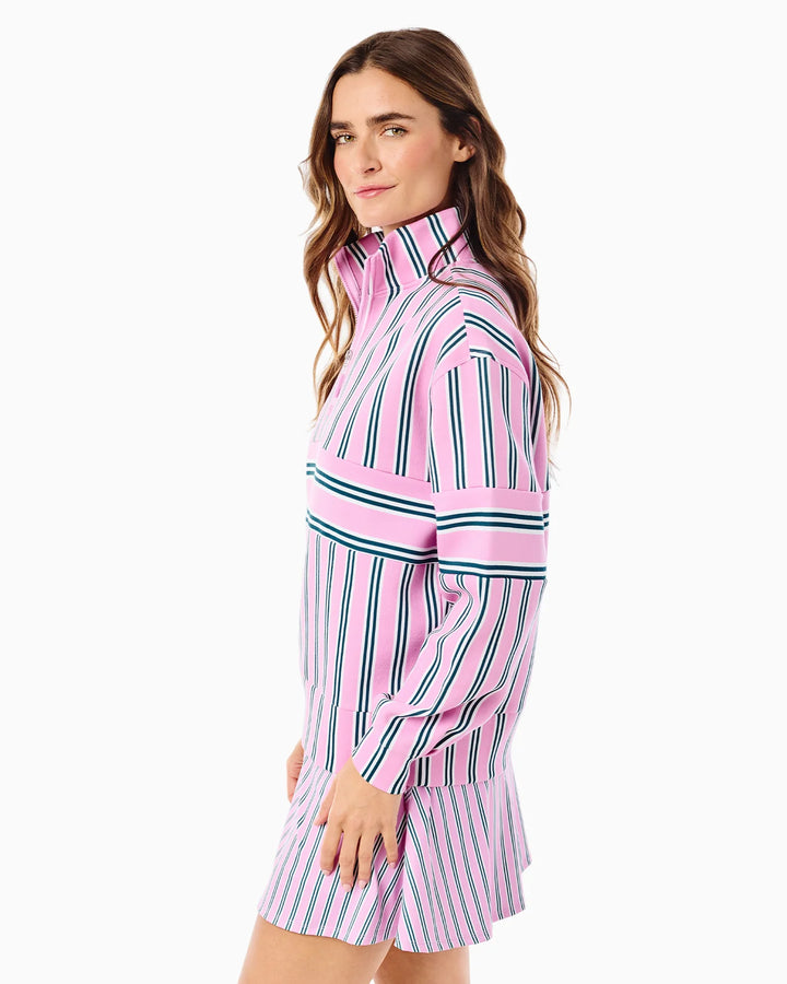 Soft Luxe Varsity Quarter Zip - Cotton Candy Triple Stripe