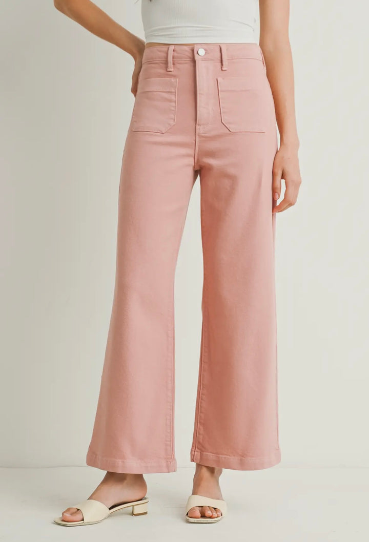 Just Black Denim Patch Pocket Wide Leg Jean- Dusty Coral