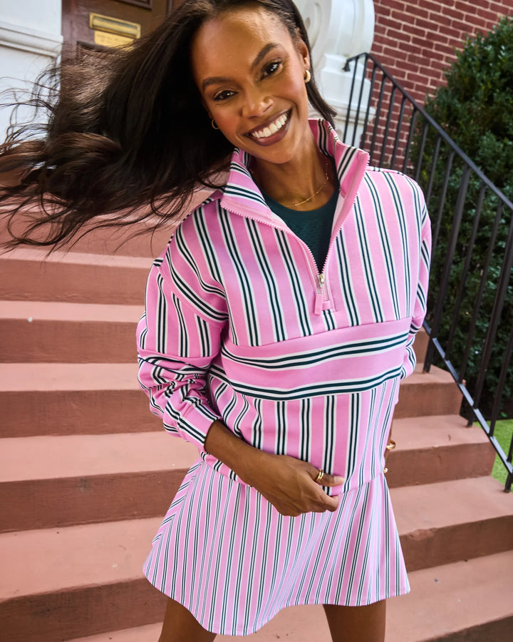 Soft Luxe Varsity Quarter Zip - Cotton Candy Triple Stripe