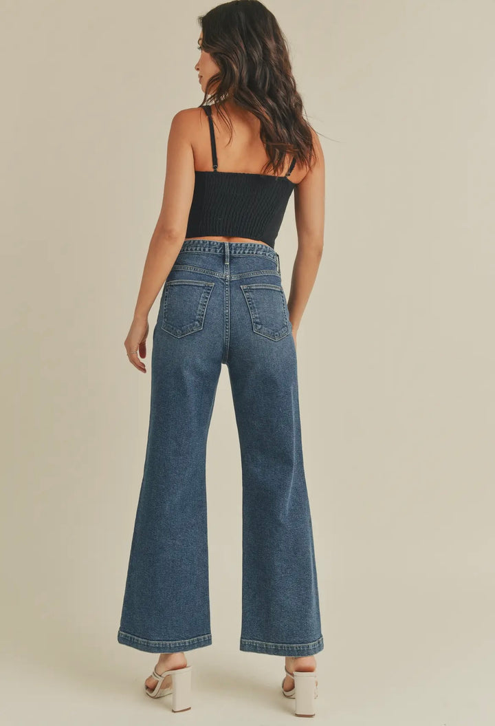 Just Black Denim Patch Pocket Wide Leg Jean- Dark Denim