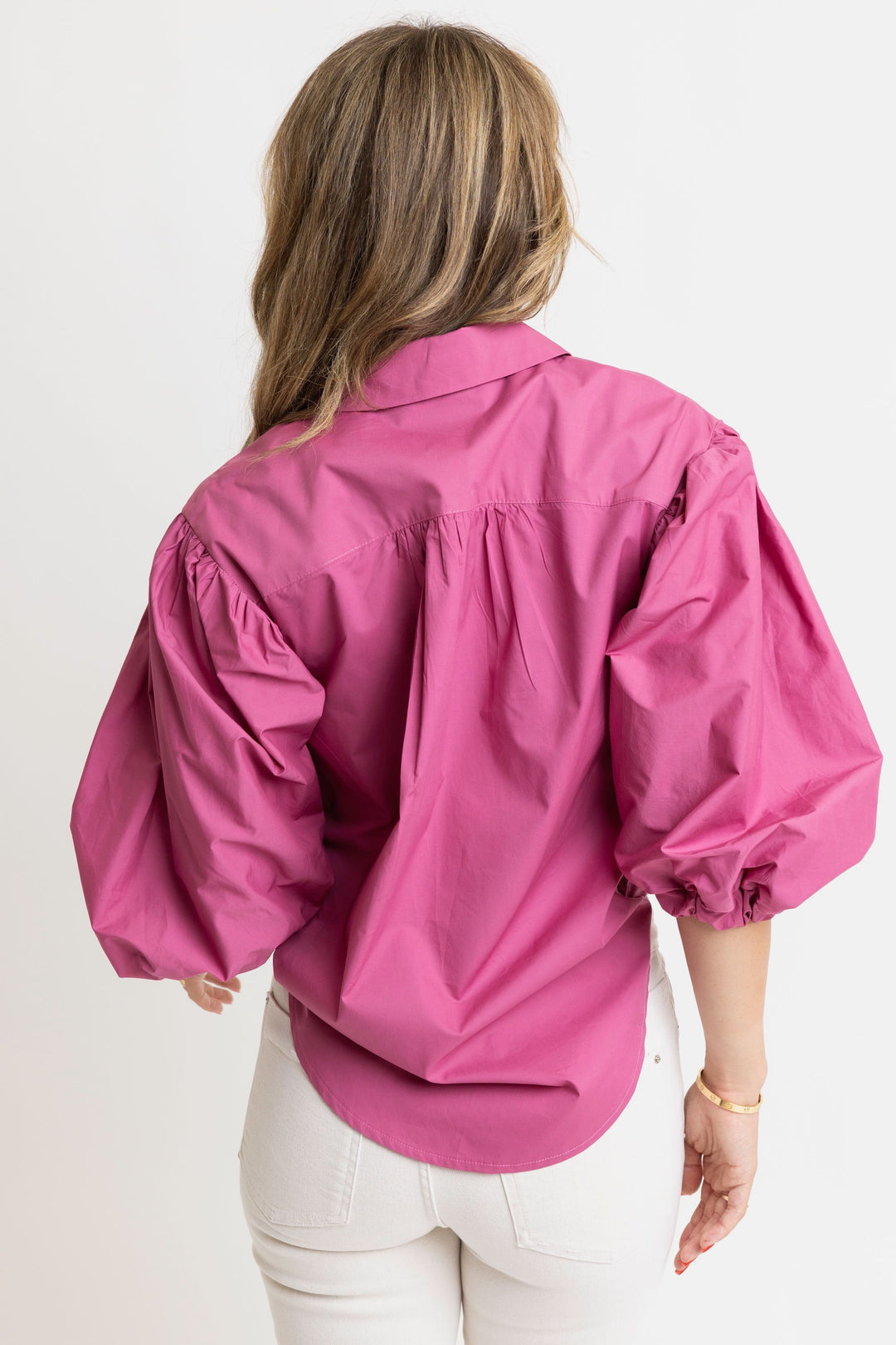 Karlie Raspberry Poplin Button Up Top