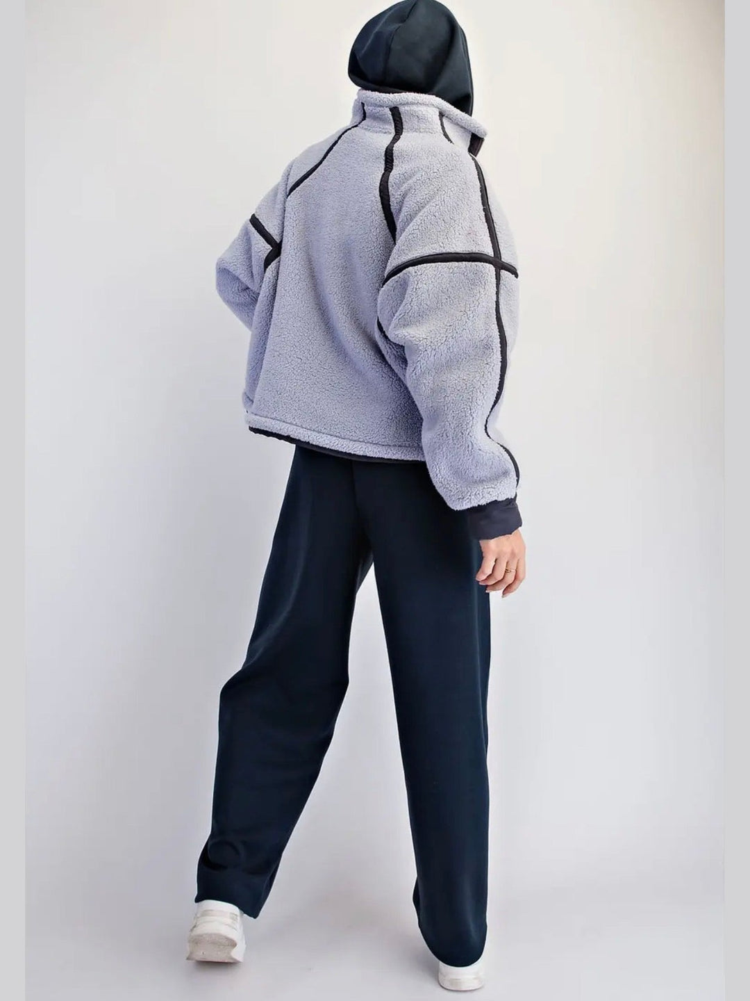 Sherpa Mock Neck Quarter Zip Jacket - Lavender Blue