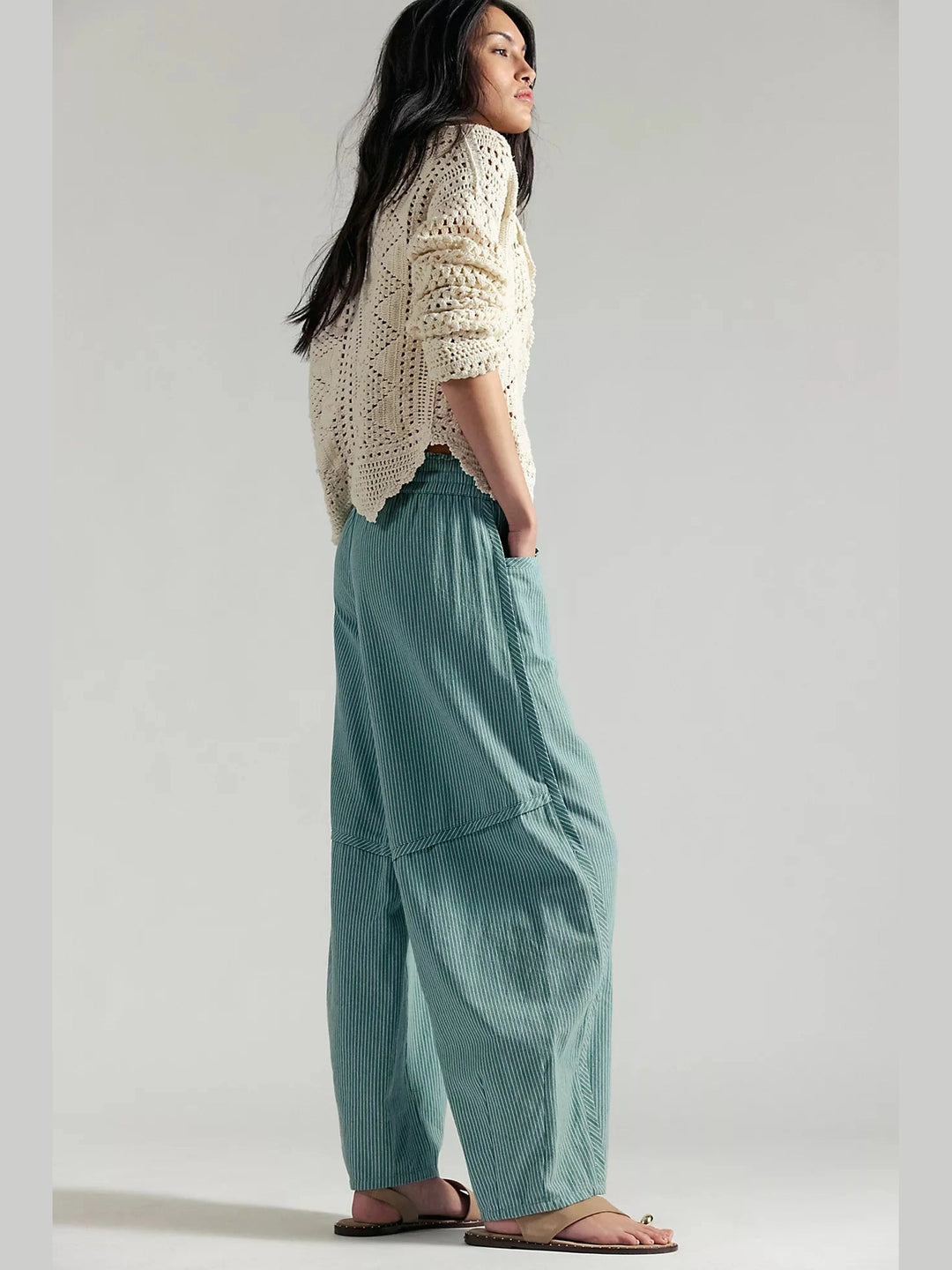 Something Good Pull-On Barrel Pants - Blue Trellis/Nilla Cream