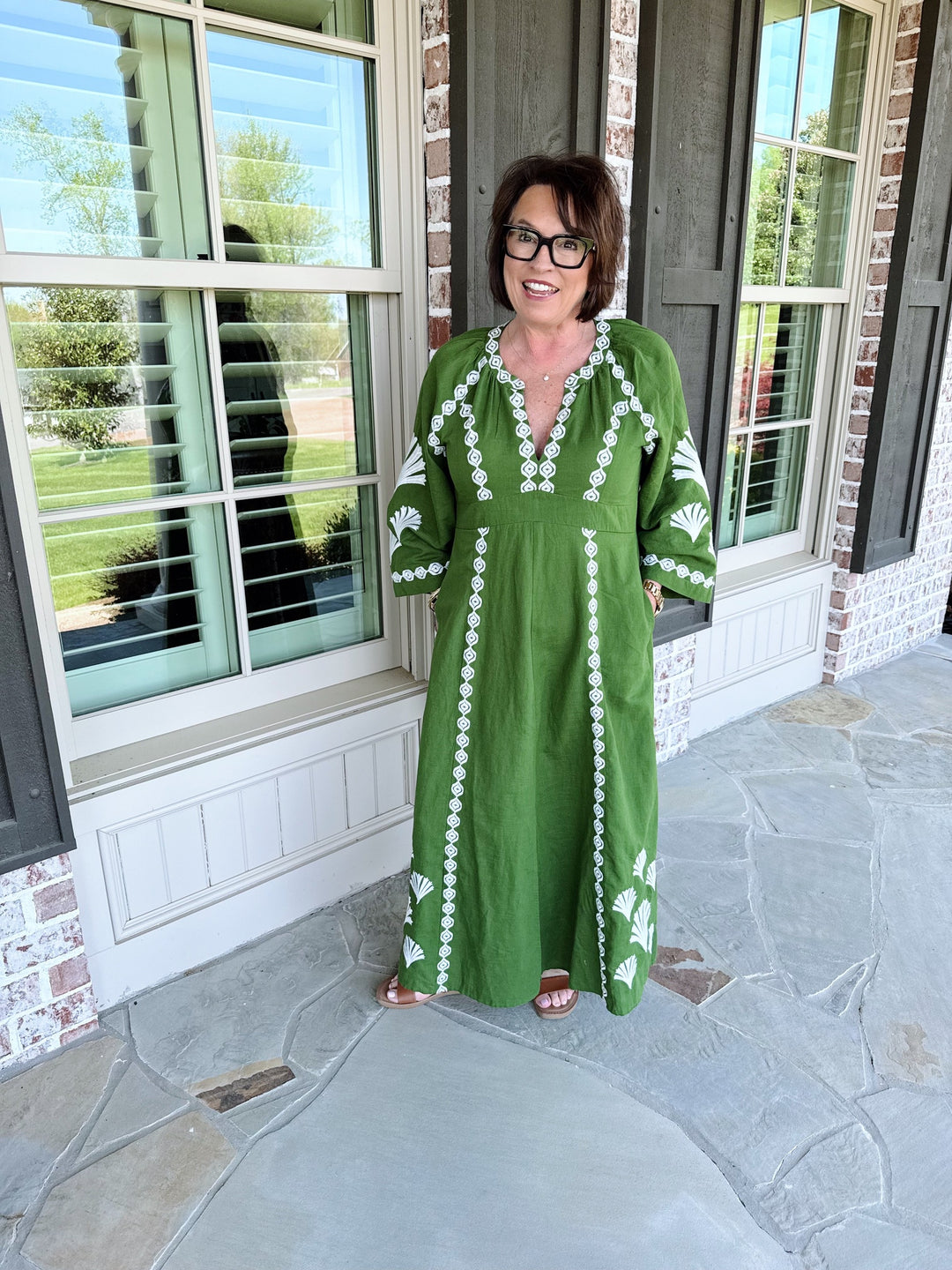 Jude Connally Clementine Dress- Garden Green White Bo & Company Jude Connally Clementine Dress- Garden Green White Bo & Company
