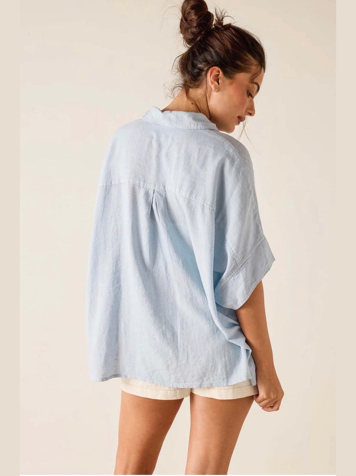 Hermosa Collared Top - Zen Blue