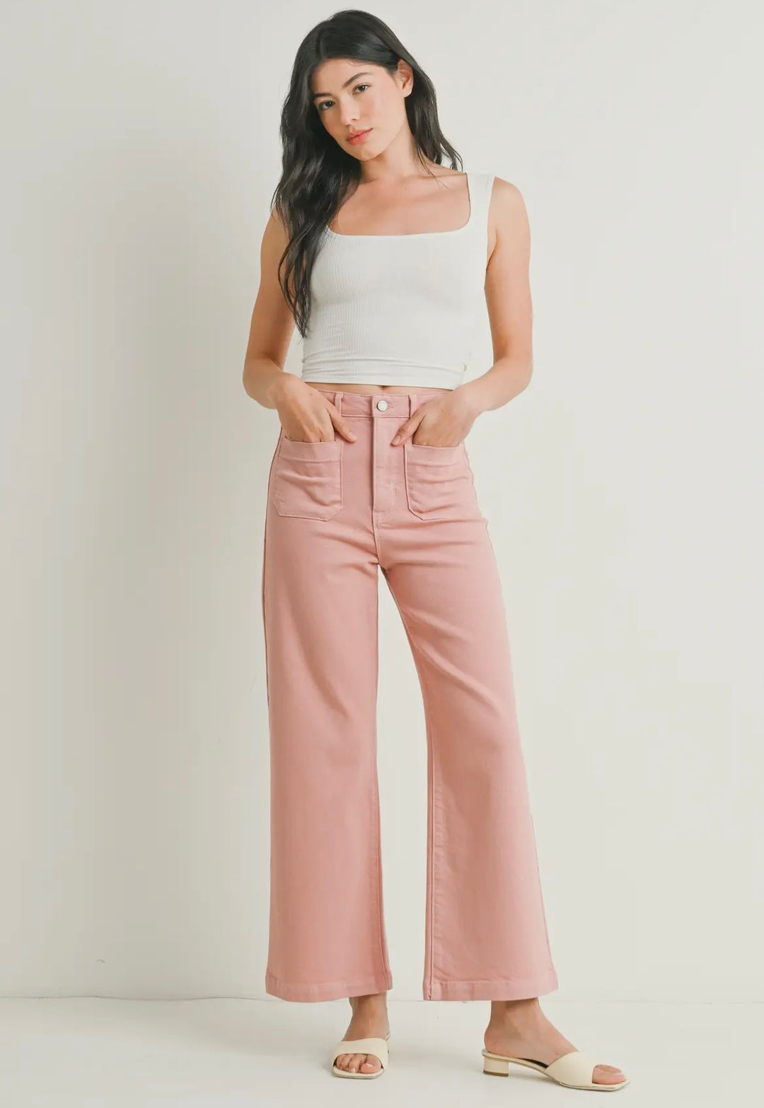 Just Black Denim Patch Pocket Wide Leg Jean- Dusty Coral
