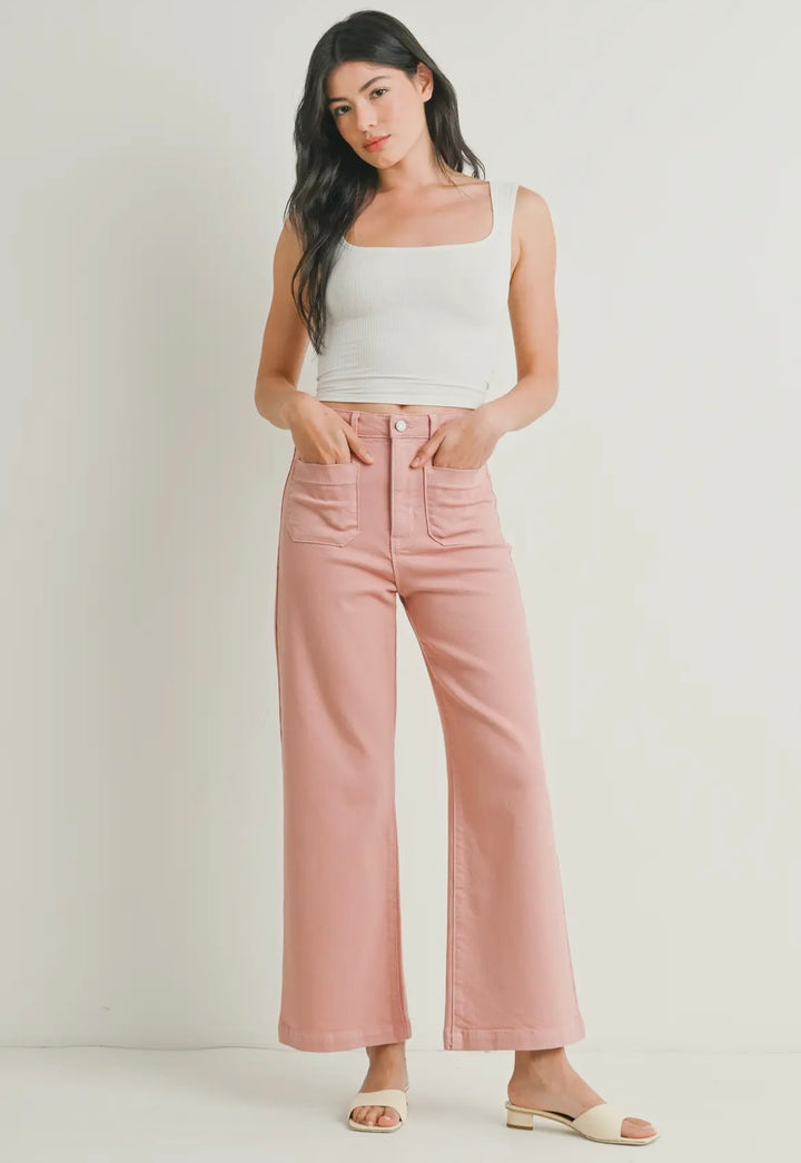 Just Black Denim Patch Pocket Wide Leg Jean- Dusty Coral