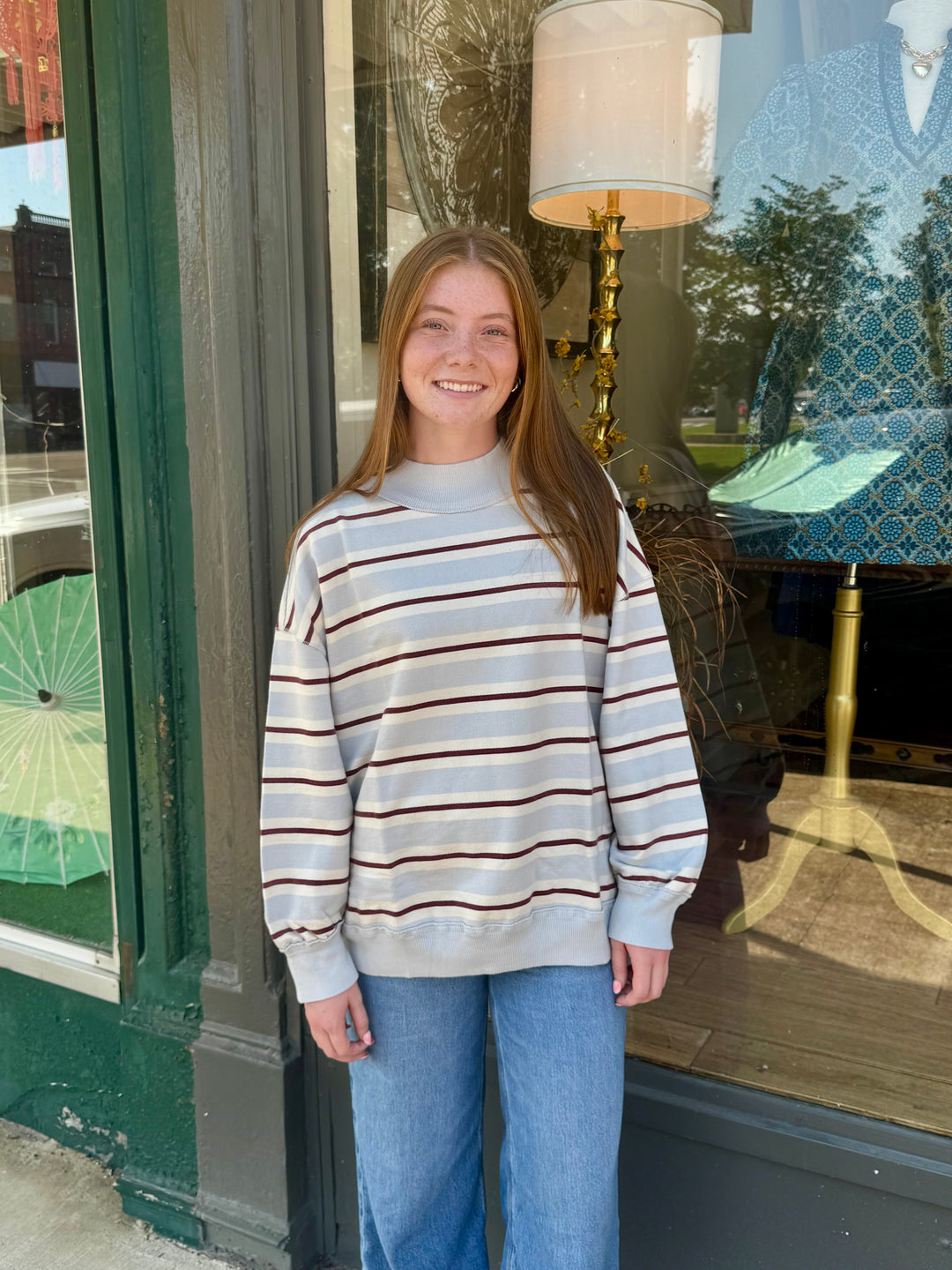 Palm Springs Striped Pullover - Washed Blue Combo