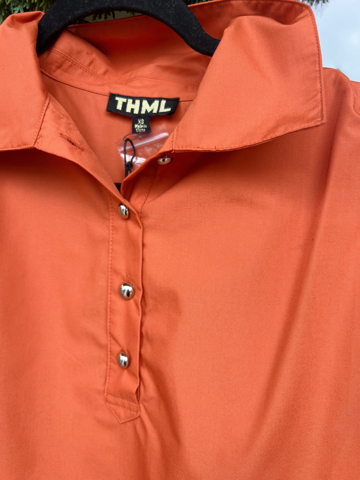 THML Burnt Orange Collared Short Sleeve Top