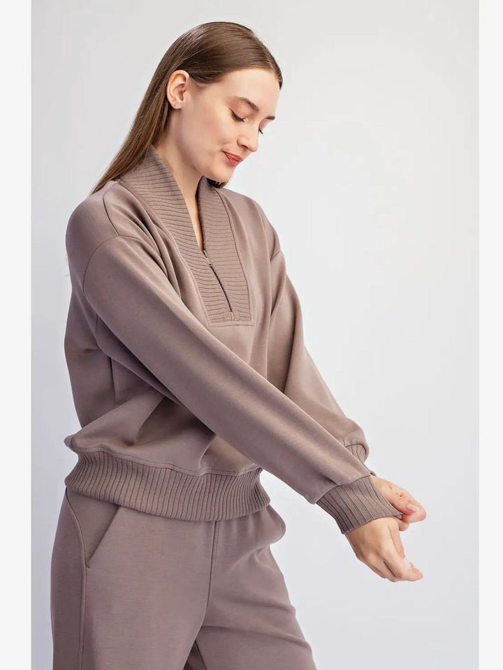 Modal Quarter-Zip Jacket & Wide Leg Pants Set- 3 Colors