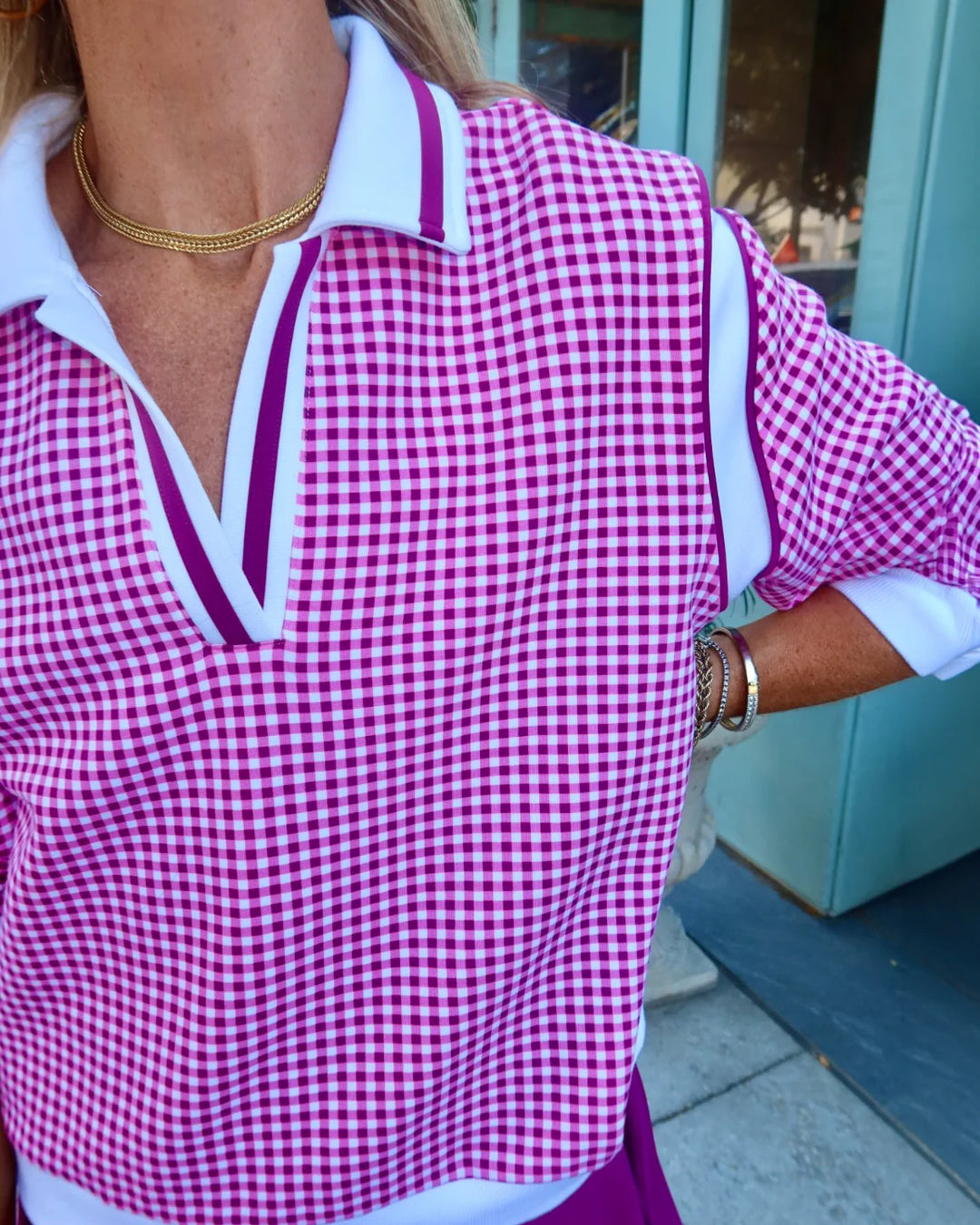 Addison Bay Soft Luxe Pitch Rugby Sweatshirt - Plum Gingham
