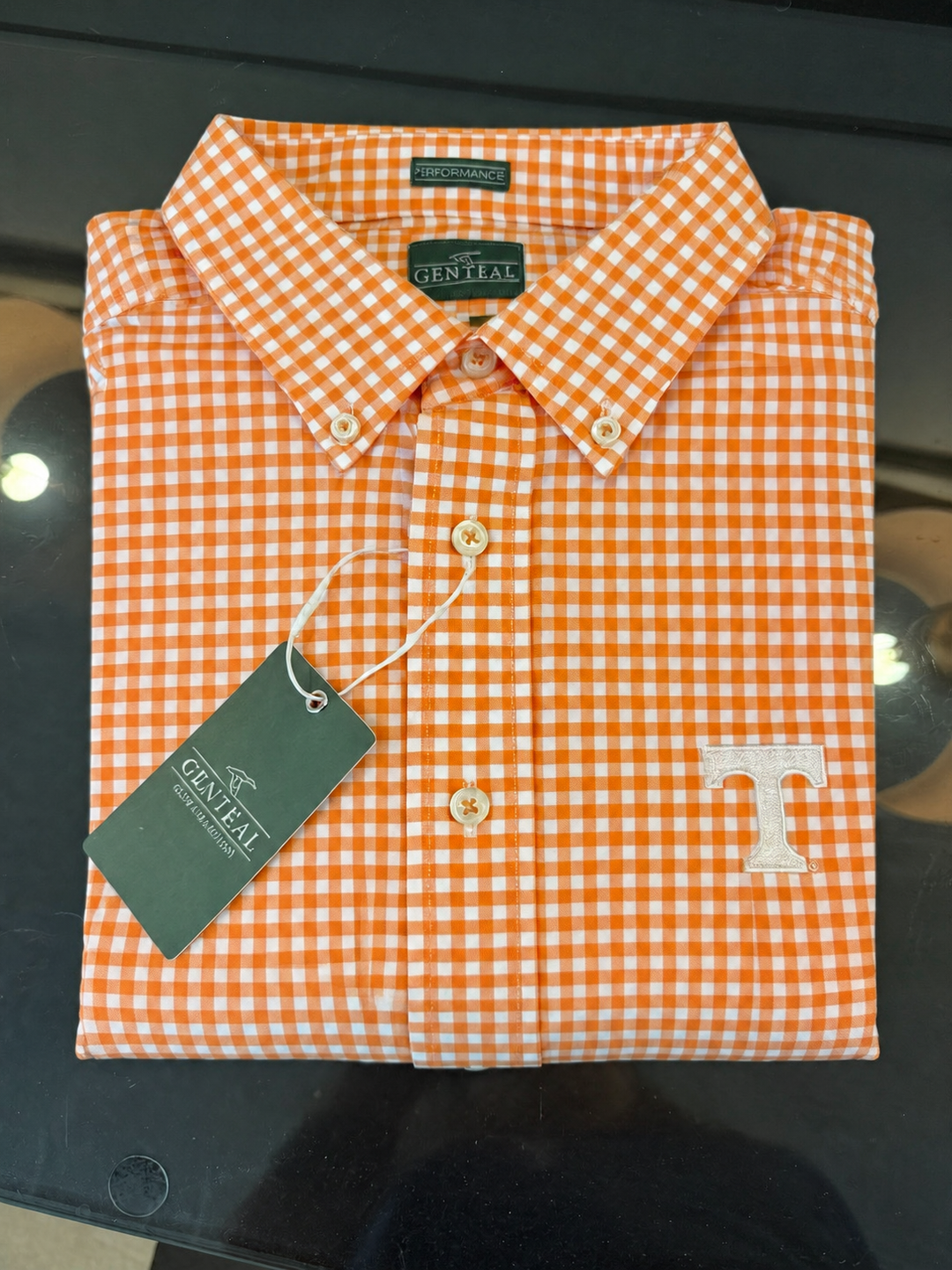 Genteal Marigold Gingham Performance Sport Shirt - Tennessee Power T - White