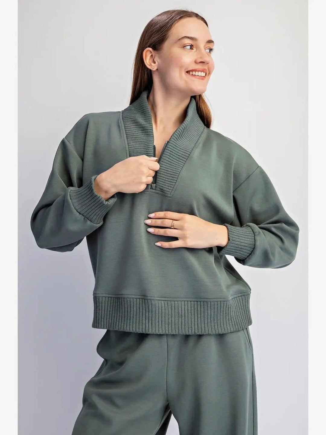 Modal Quarter-Zip Jacket & Wide Leg Pants Set- 3 Colors