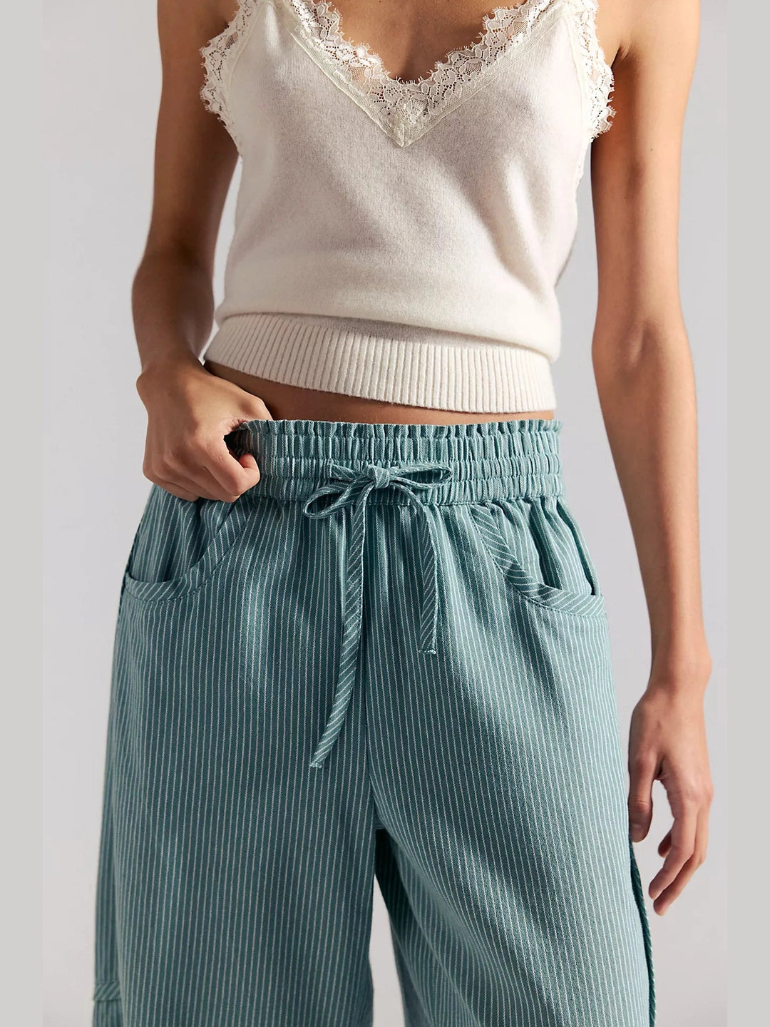 Something Good Pull-On Barrel Pants - Blue Trellis/Nilla Cream
