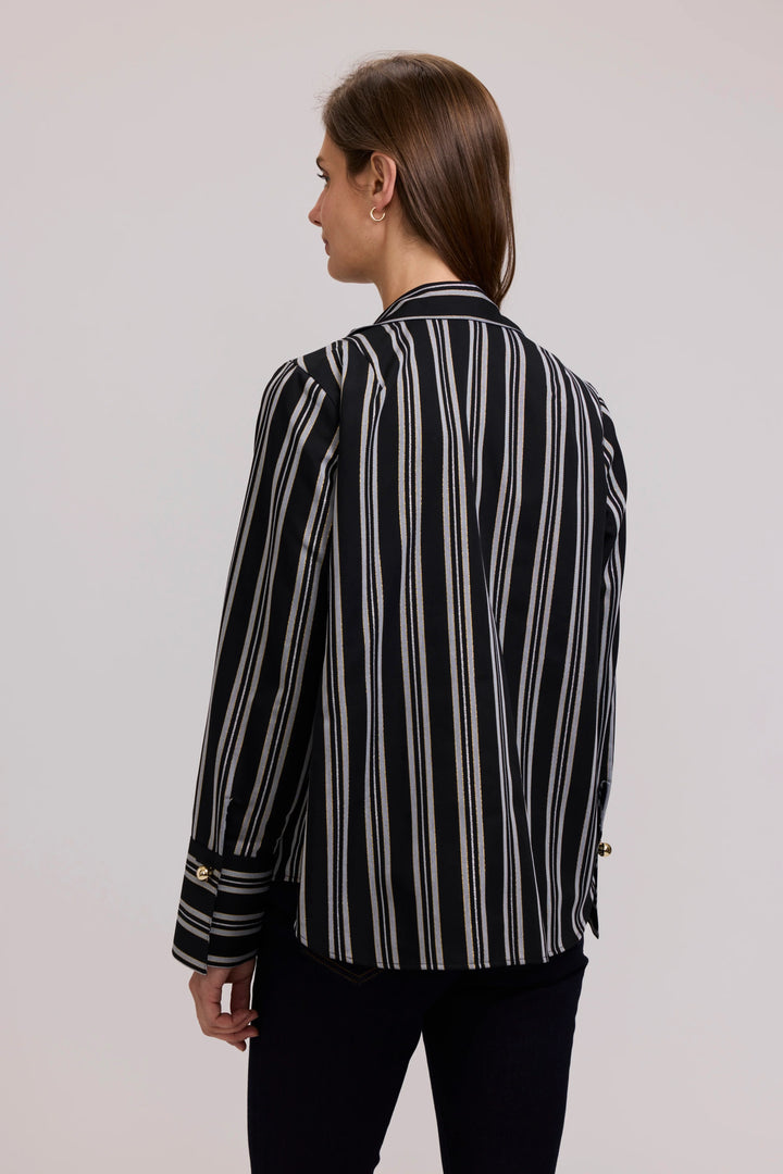 Foxcroft Catalina Shimmer Stripe Long Sleeve Popover Shirt - Holiday Shimmer