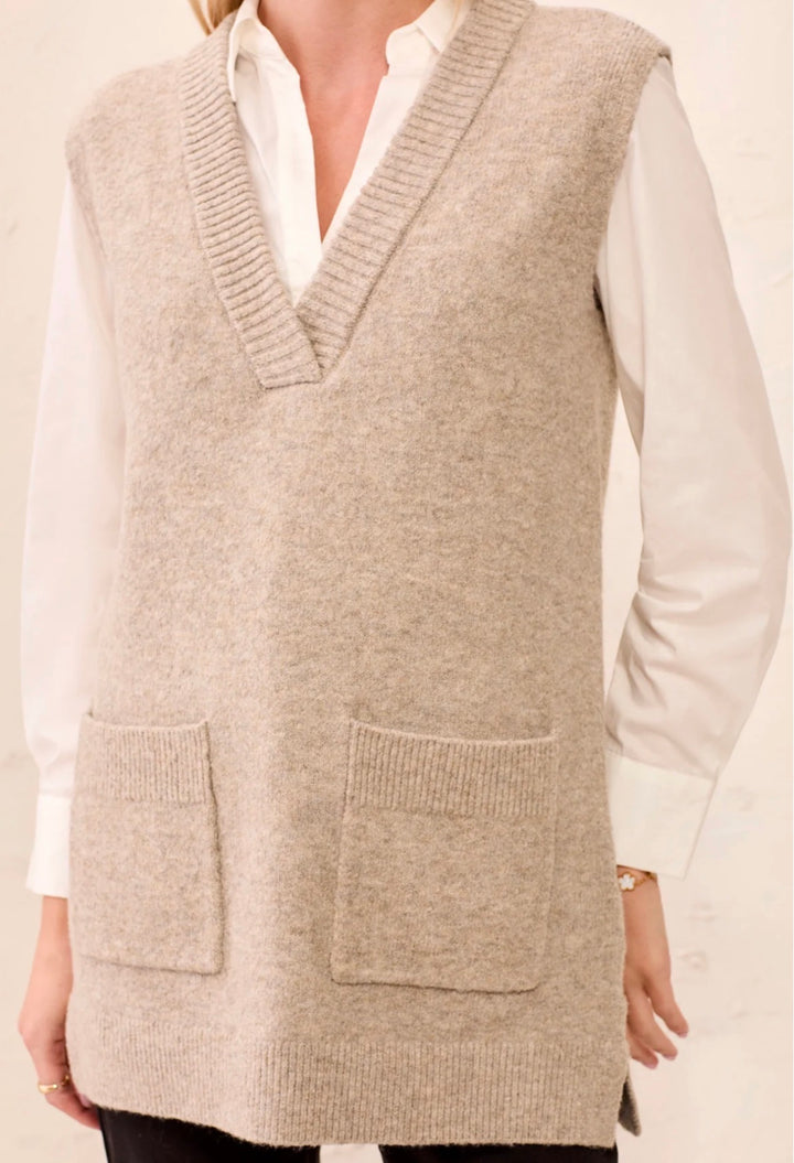 Tribal Sleeveless Tunic Sweater w/ Pockets - Fossil