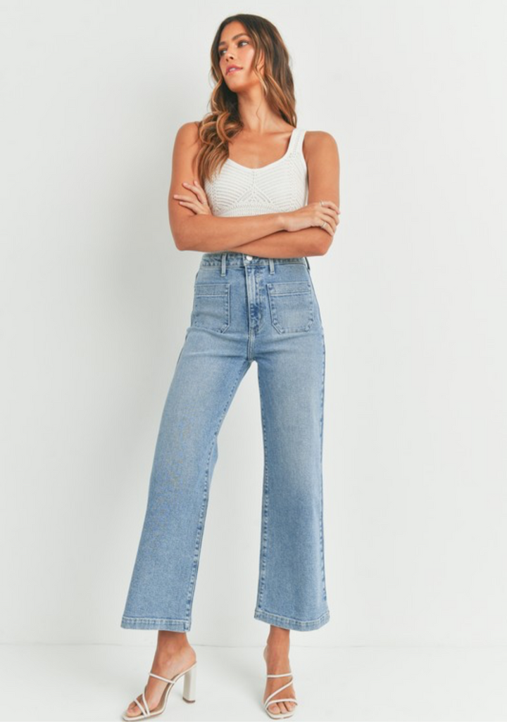 Just Black Denim Patch Pocket Wide Leg Jean - Light Denim