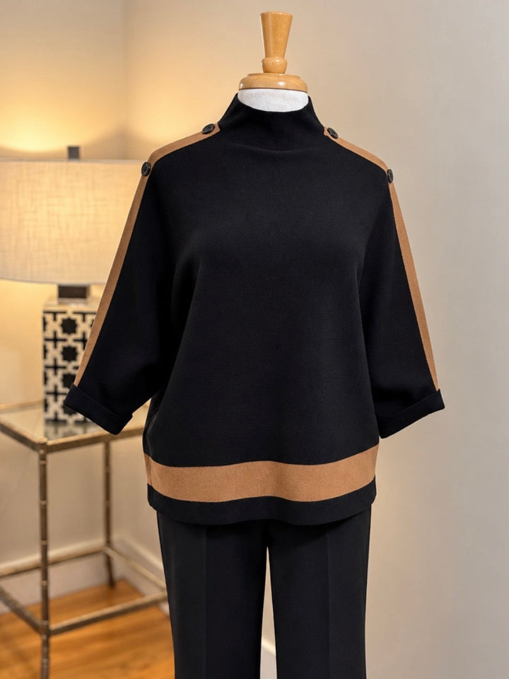 Multiples 3/4 Dolman Sleeve Black & Camel Sweater