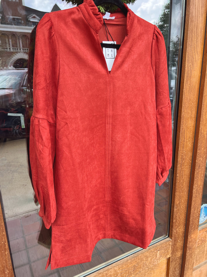 THML long Sleeve Suede Dress- Rust