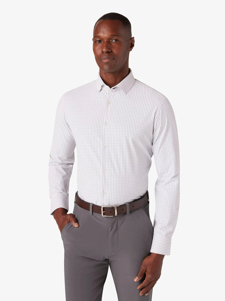White and Navy Mini Grid Leeward Long Sleeve Dress Shirt