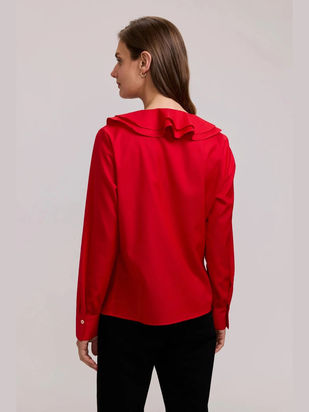 Foxcroft Shantel Ruffle Long Sleeve Popover Shirt - Simply Red