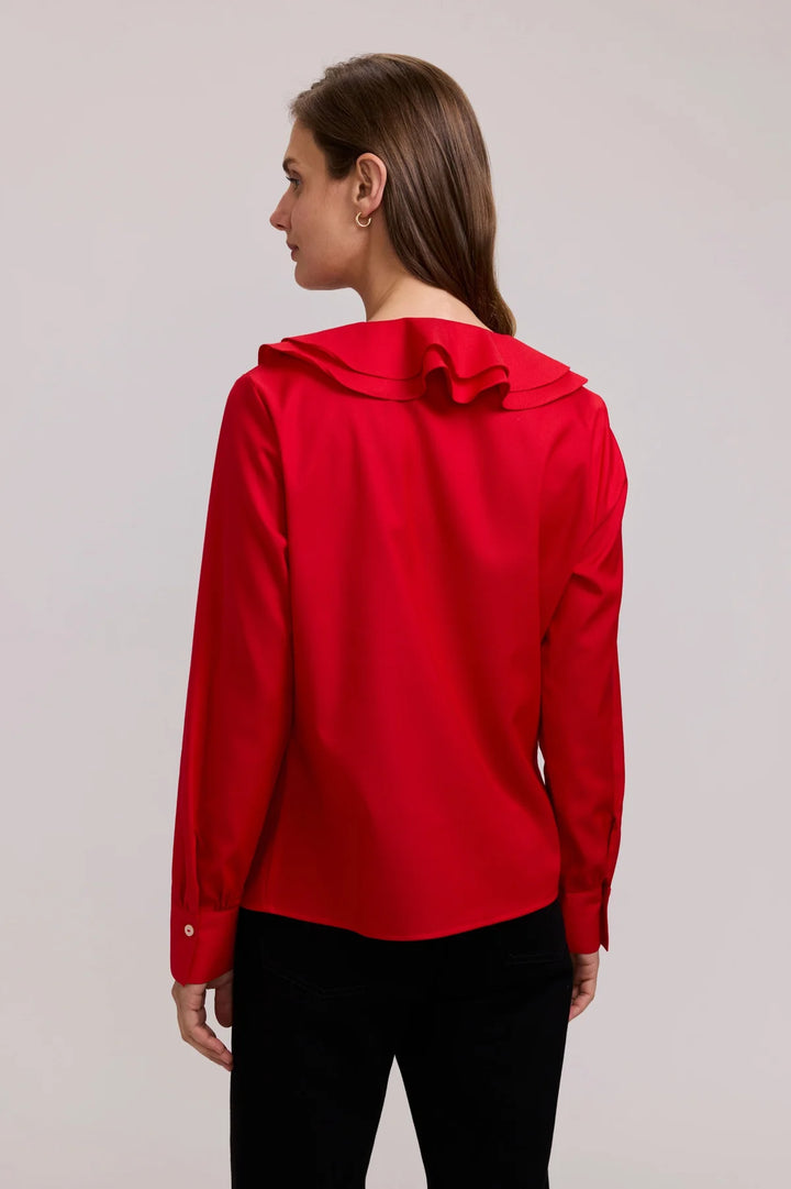 Foxcroft Shantel Ruffle Long Sleeve Popover Shirt - Simply Red