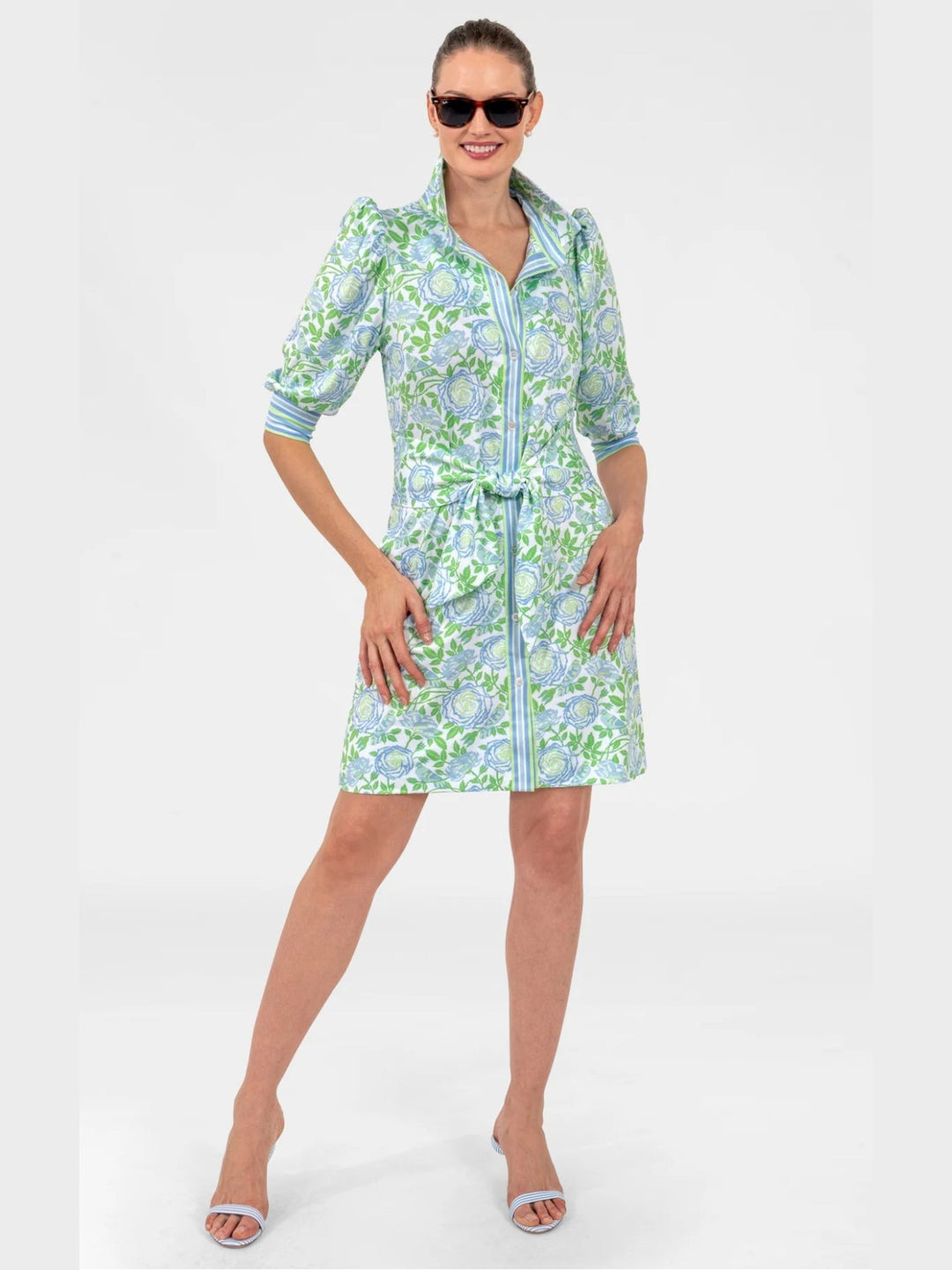Gretchen Scott Swagger Dress - Smell The Roses - Green/Periwinkle