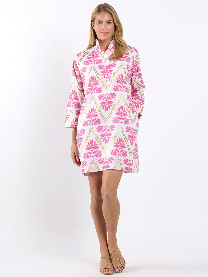 Jude Connally Helen Dress Cotton Voile - Gilded Flora White Gold
