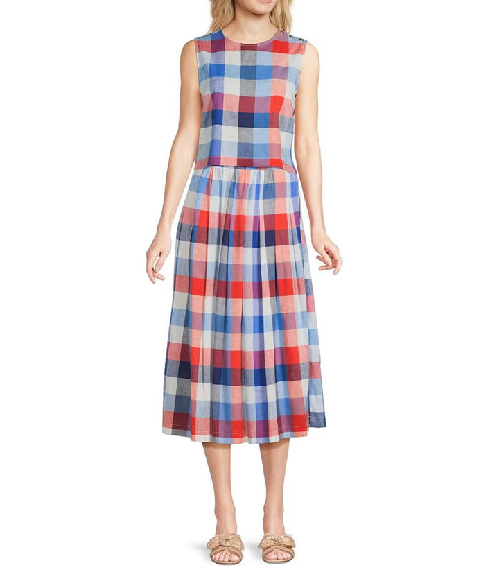 Jude Connally Gretel Stretch Cotton Linen Top- Montauk Plaid