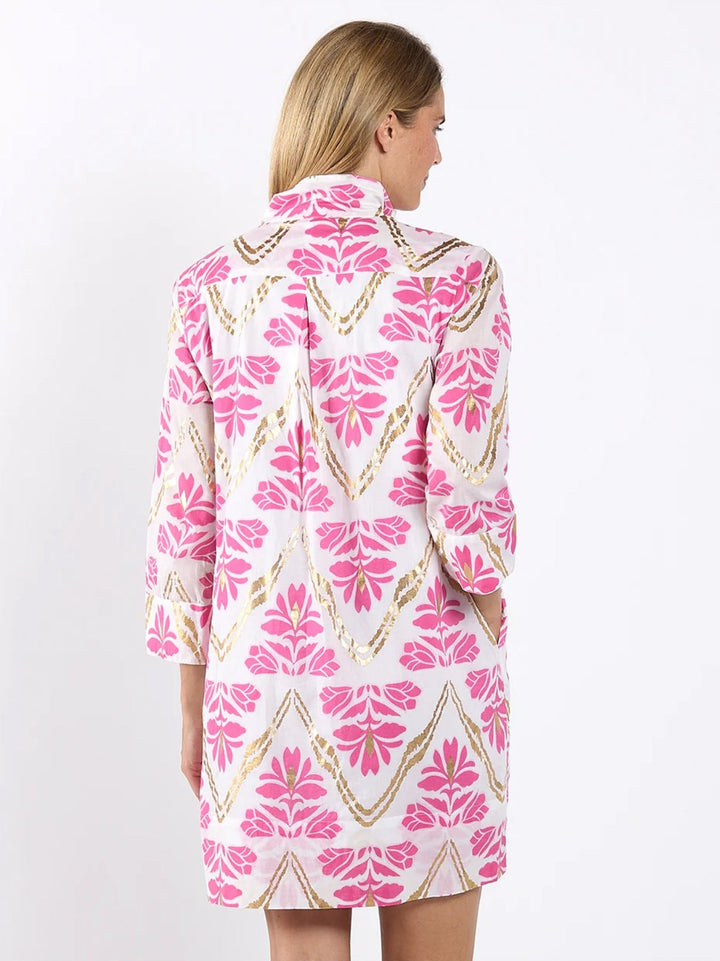 Jude Connally Helen Dress Cotton Voile - Gilded Flora White Gold