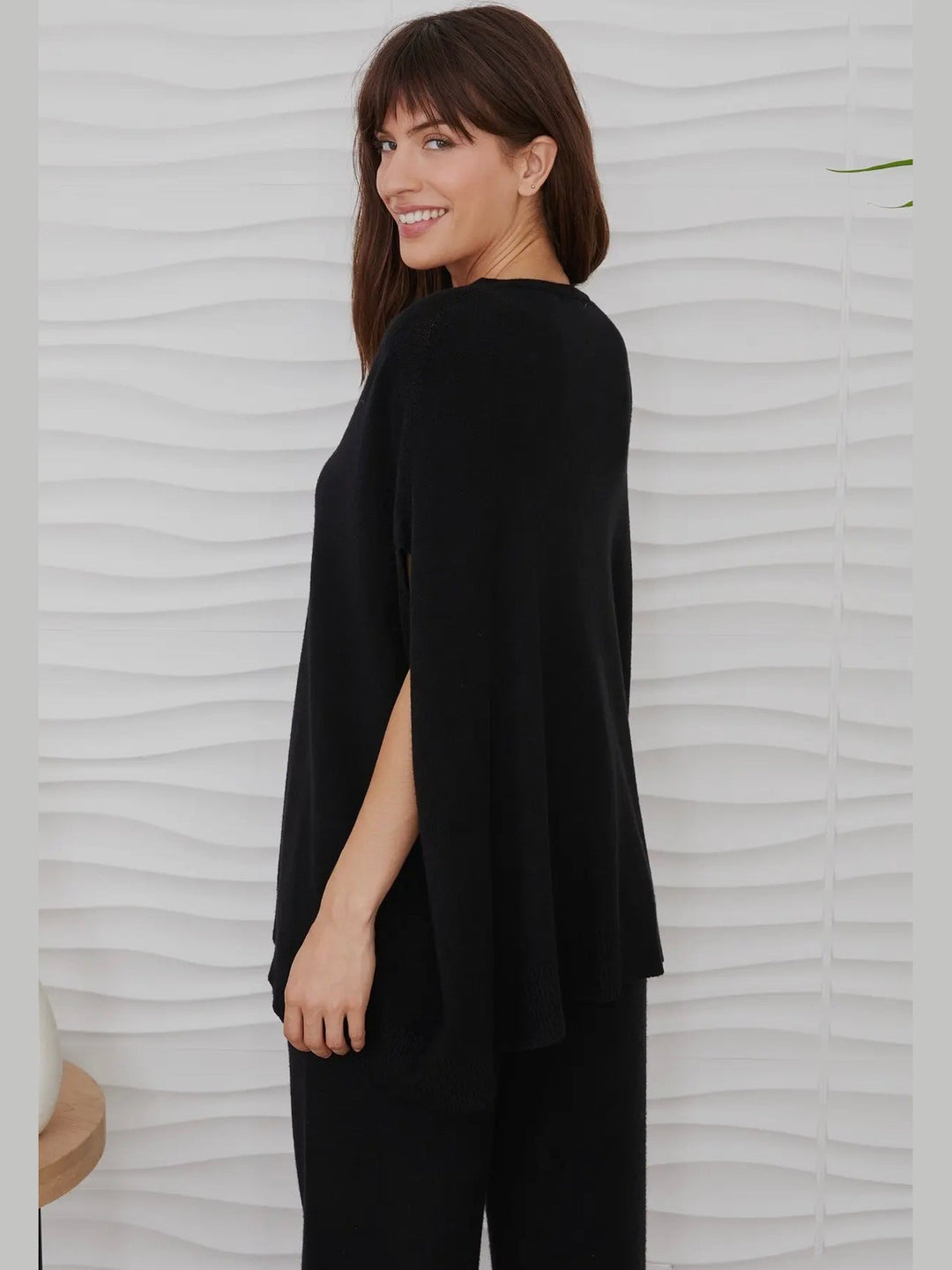 Italian Knit Over-sized V-Neck Poncho Sweater Vest- Black