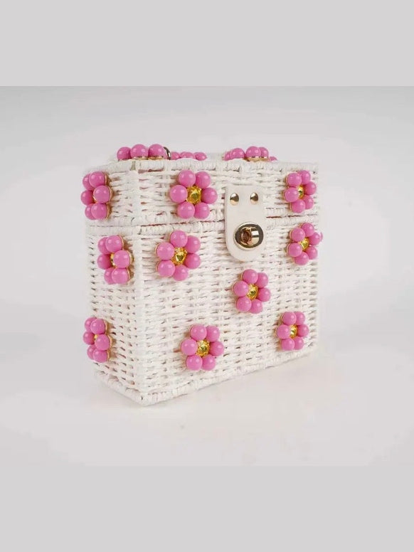 Wicker Bucket Daisy Flower Purse