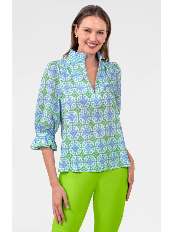 Gretchen Scott Ruffleneck Tunic - Smell The Roses - Green/Peri