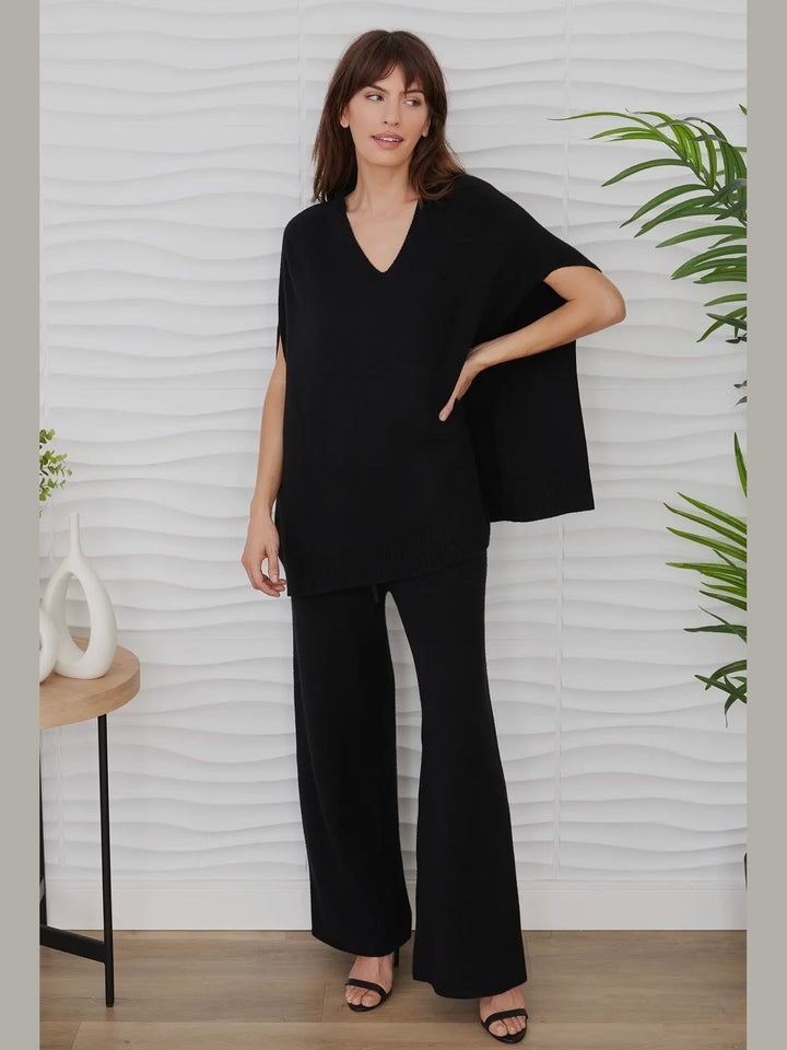 Italian Knit Over-sized V-Neck Poncho Sweater Vest- Black