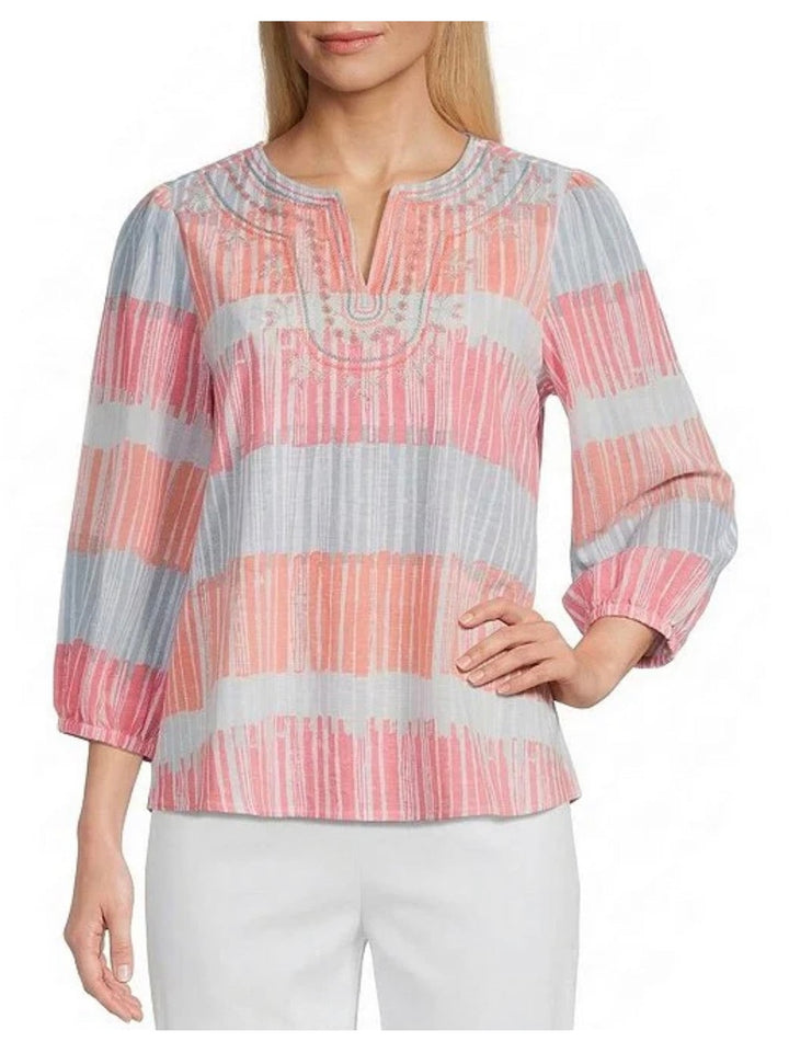 Garden Party 3/4 Sleeve Top w/ Embroidery