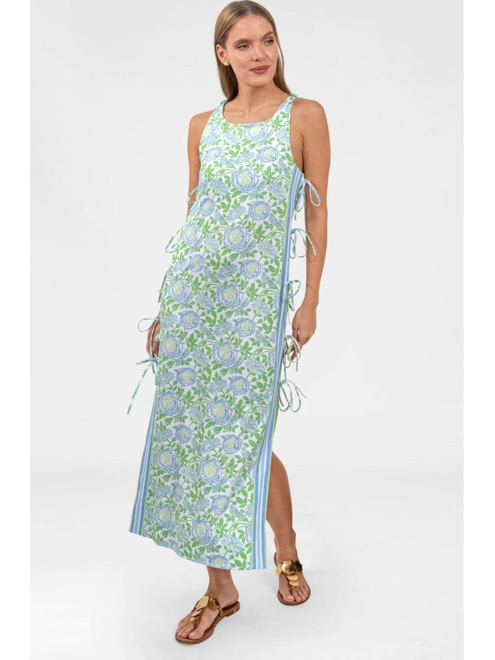 Gretchen Scott Tie Dress - Smell The Roses - Kelly Green/Periwinkle