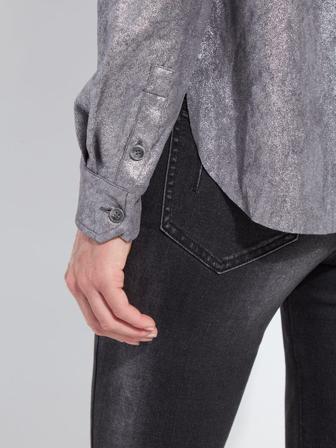 Lysse Connie Patent Foil Suede Shacket - Silver