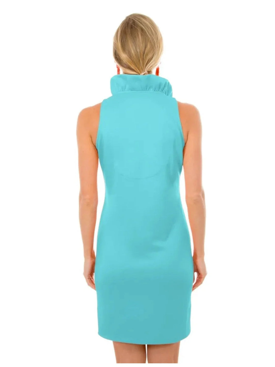 Gretchen Scott Jersey Ruffneck Sleeveless Dress - Turquoise