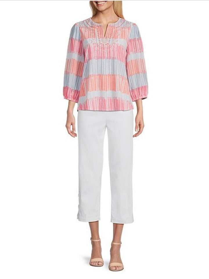 Garden Party 3/4 Sleeve Top w/ Embroidery