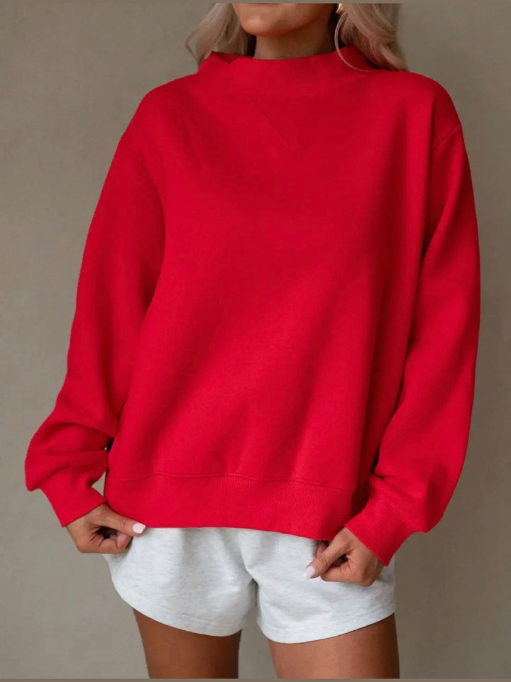Fleece Mock Neck Pullover Sweatshirt