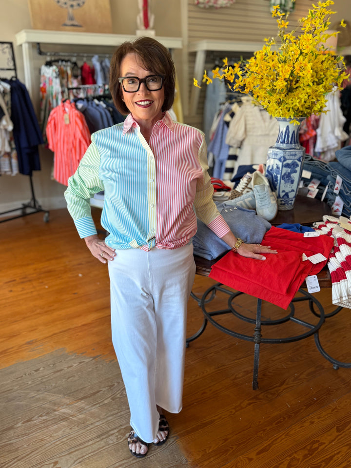Foxcroft Meghan Button Down Blouse- Popsicle Stripe