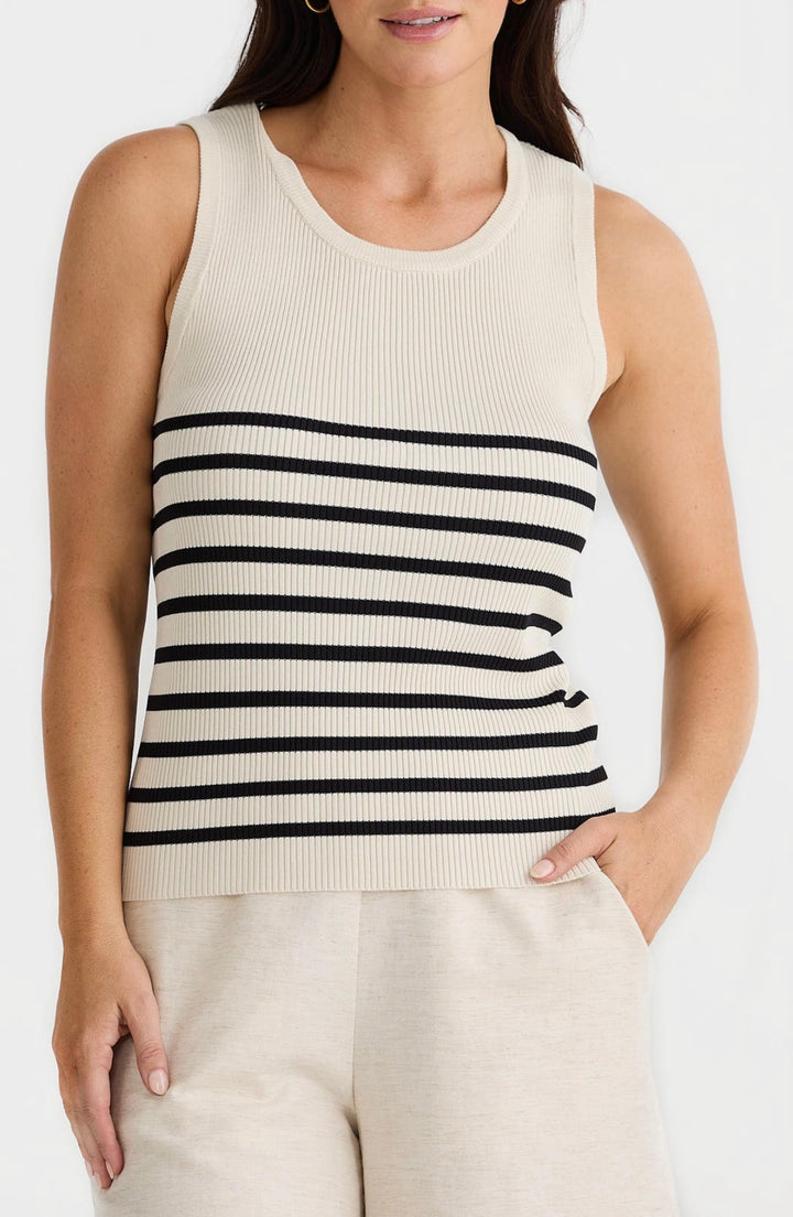 Brave & True Amba Tank- Black/Ecru Stripe