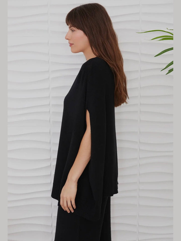 Italian Knit Over-sized V-Neck Poncho Sweater Vest- Black