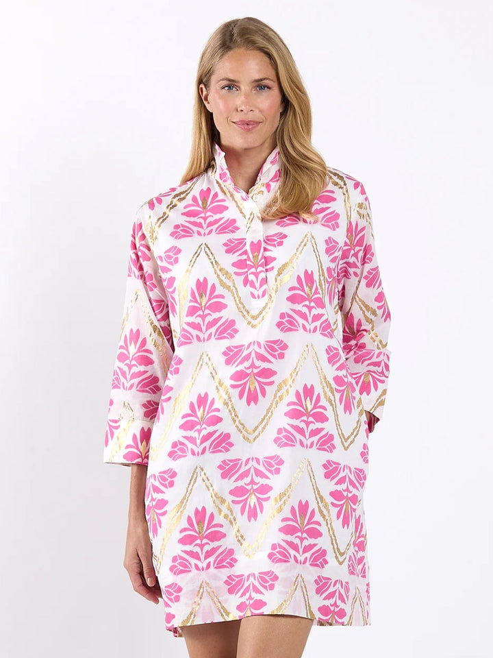 Jude Connally Helen Dress Cotton Voile - Gilded Flora White Gold