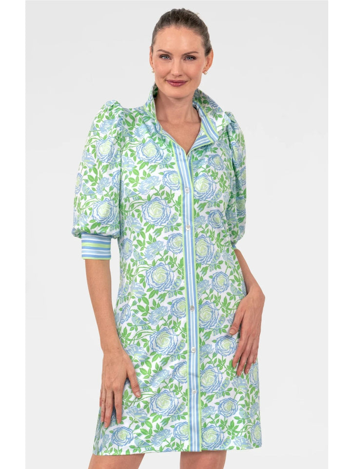 Gretchen Scott Swagger Dress - Smell The Roses - Green/Periwinkle
