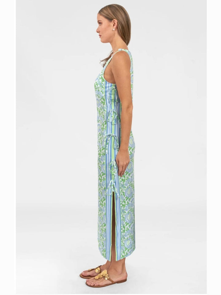 Gretchen Scott Tie Dress - Smell The Roses - Kelly Green/Periwinkle
