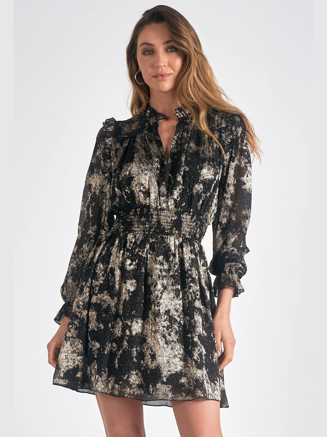 Elan Long Sleeve V-Neck Dress - Black/Gold Bo & Company Elan Long Sleeve V-Neck Dress - Black/Gold Bo & Company